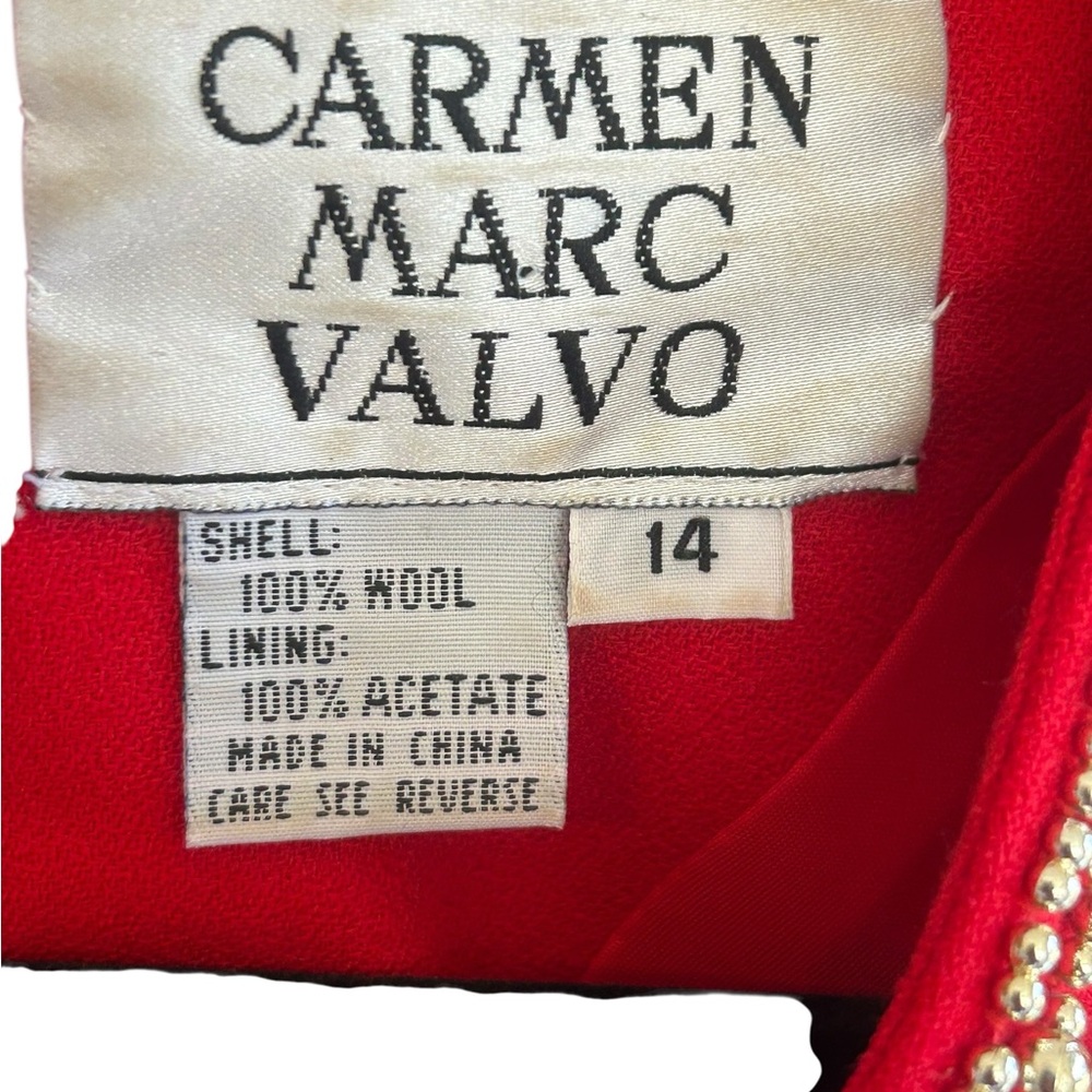 Carmen Marc Valvo red wool with gold beading size 14 - Picture 5 of 5